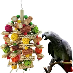 Natural Bird Toys for African and American Parrots, Biting and Grinding Parrot Toy, Cage Hanging Accessory, Brain Stimulation and Foraging Rich