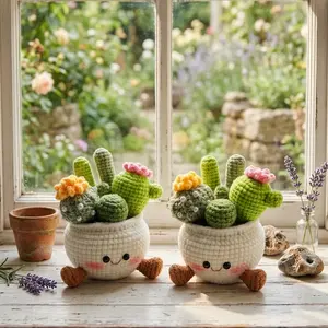 Smiling Cactus Crochet Pot | Handmade Crochet Cactus | Cute Desk Decor | Cheer Up & Stress Relief Gift | Handmade Gift | Gift For Her