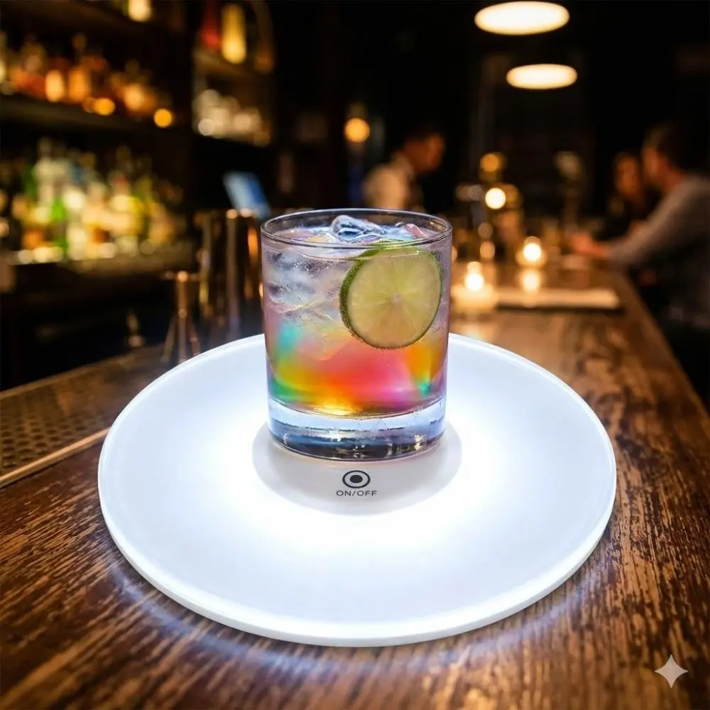 Ultra-Thin Glowing Coaster: Creative Luminous Cocktail Base, Waterproof & Anti-Slip Bar Coaster, Party Mood-Sensing Pad Fits All Cups. Home Bar Decor, Long-Lasting Acrylic Drink Coaster.