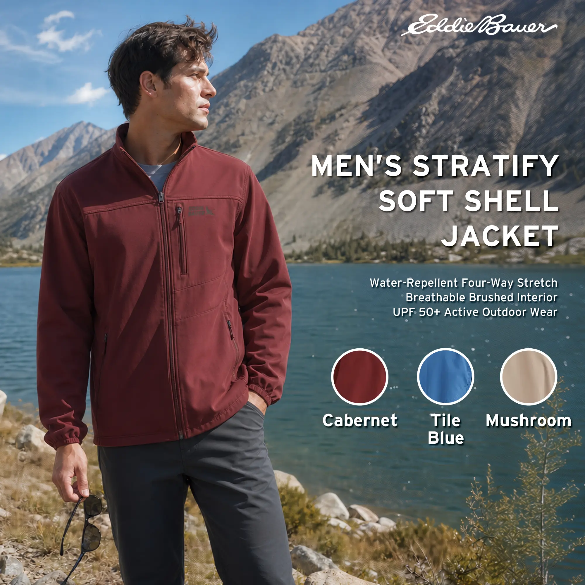 Eddie Bauer Menswear Men's Stratify Soft Shell Lightweight Jacket - 4-Way Stretch Spandex, Water-Repellent, Breathable, Brushed Interior, UPF 50+, Zippered Coat for Active Outdoor Wear