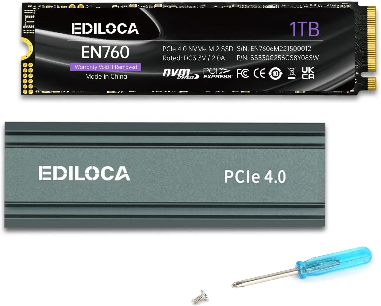 Ediloca 1TB M2 NVME SSD with Heatsink - Pcie Gen4.0 Nvme M.2 2280 3D NAND TLC, 5000Mb/S Read, Internal Solid State Drive for PS5/PC, Dynamic SLC Cache, PS5 Storage Expansion, 5-Year Warranty(En760)