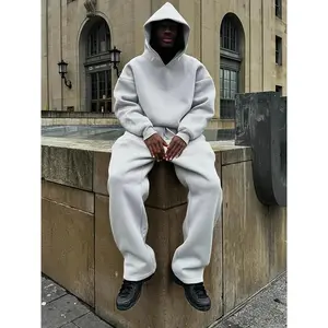 Men'S 2pcs Tracksuit Set Long Sleeve Solid Color Hoodie + Pants Set Sweatsuit Streetwear