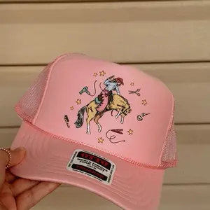 Pink women’s Trucker Hat with Cowgirl and Horse Design Adjustable Mesh Back for Women