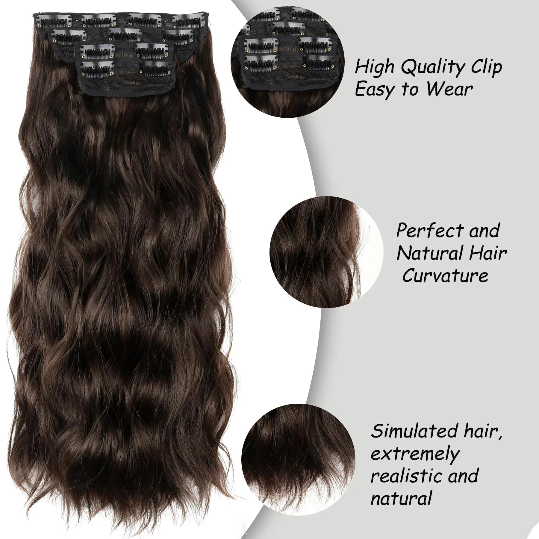 4PCS Clip in Hair Extensions 20inch Long Curly Wavy 