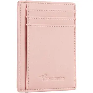 Travelambo Front Pocket Minimalist Leather Slim Wallet RFID Blocking Medium Size