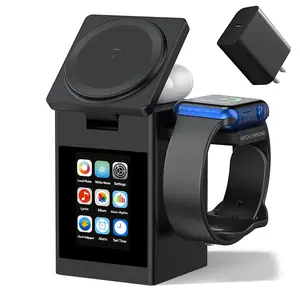 7-in-1 Wireless Charging Station with Bluetooth Speaker – Alarm Clock, LCD Touch Display & Nightstand Organizer – Fast Charge for iPhone, AirPods, Watch – Perfect Tech Gift for Bedroom, Office, Dorm Charger Portable