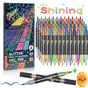 24/48/72/96 Colors Glitter Effect Brush Markers,Dual Tip Dual Color 1-5mm Soft Brush Shimmer Marker for Doodle Writing, Glitter Art Crafts Adults DIY Crafts Greeting Birthday Cards Making, Coloring Materials Set, Coloring Supplies