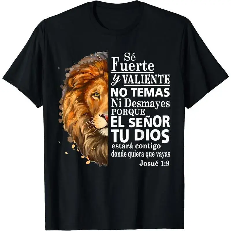 Unisex Classic Short-Sleeve Graphic T-Shirt, 100%25 Valiente Josue 1:9 Spanish Christian Bible Verse, Casual Crewneck Fabric, for Men and Women