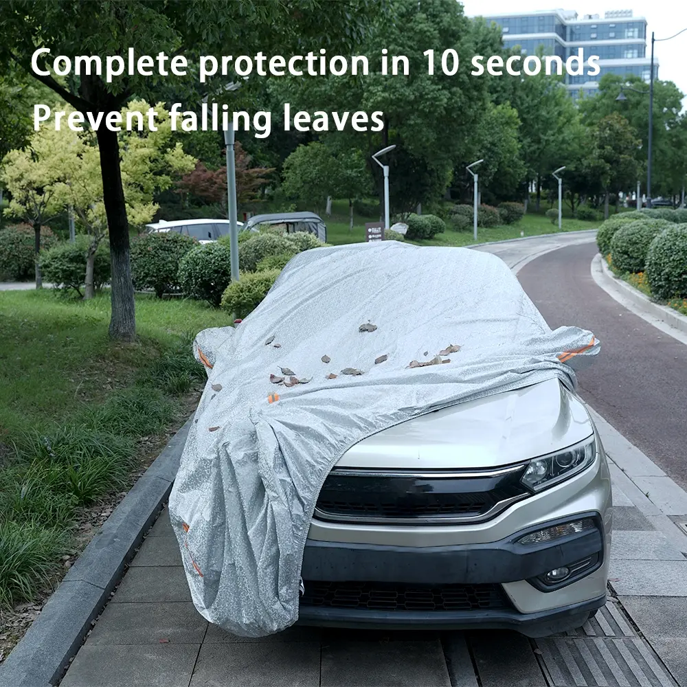 Aluminum Foil Car Cover with Zipper Side Door, Protects From Bird Droppings, UV, Snow, Dust, Wind, Fits Most Cars & Suvs