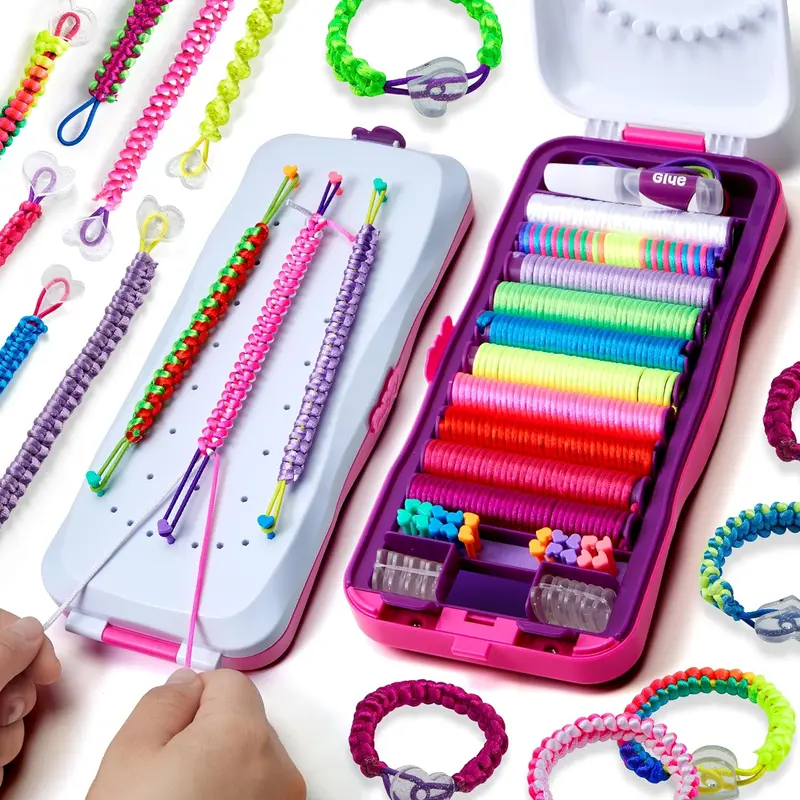 Pretty Me Friendship Bracelet Kit Set for Girls - Beading Kits with Braceletmaker, Peg Board, 10 Heart-Shaped Clasps, 10 Spools of String, String, Illustrated Guide - DIY Craft Gifts for 8-12 Year Old Kids