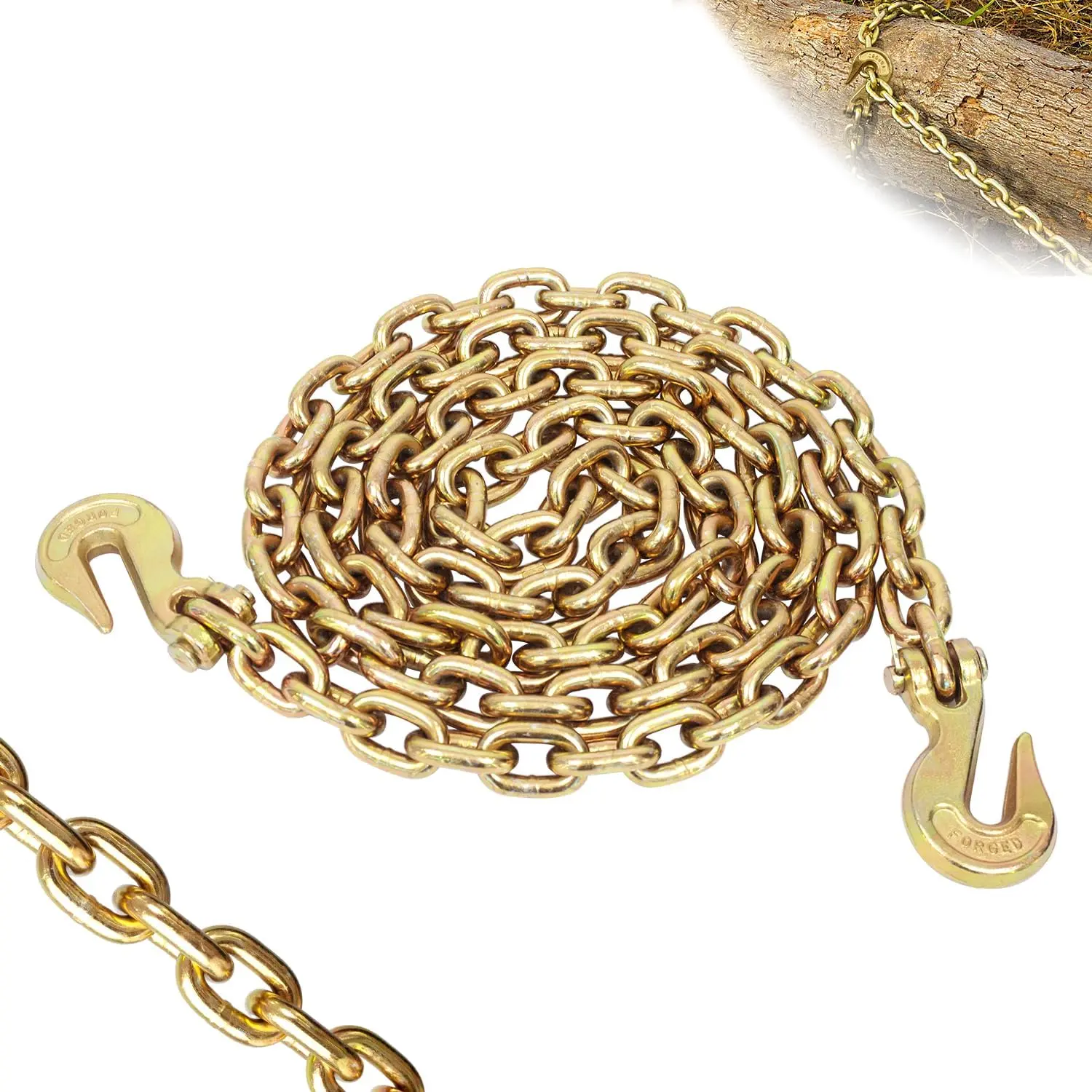 Transport Binder Chain with Clevis Grab Hooks 3/8 Inch x 16 Foot G80 Chain,7,100 lbs Safe Working Load, Logging Chain for Transporting Towing, Tie Down Binding (3/8 Inch x 16Ft)