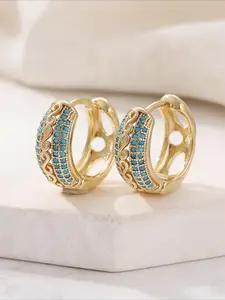 Bohemian Style Imitation Turquoise Circular Hollow Planished Earrings, Chic Elegant Daily Wear for Women, Versatile Fashion Accessory