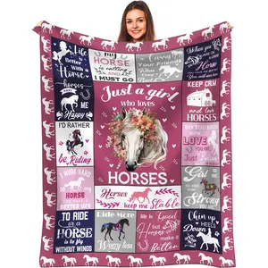 Just A Girl Who Loves Horses Blanket - Lady Girls Blanket - Horse Decor Blanket - Horse Lovers Blanker - 50X60 Inch Unique Blanket