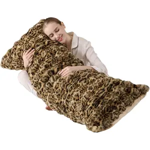 20x54  Leopard Print Full  Pillow, Print Plush Fuzzy Faux   Pillows,Ultra Soft Bed and Sofa Pillow for Side Sleeper & ,Big Hug Double Pillow,Furry Long Pillows-Brown