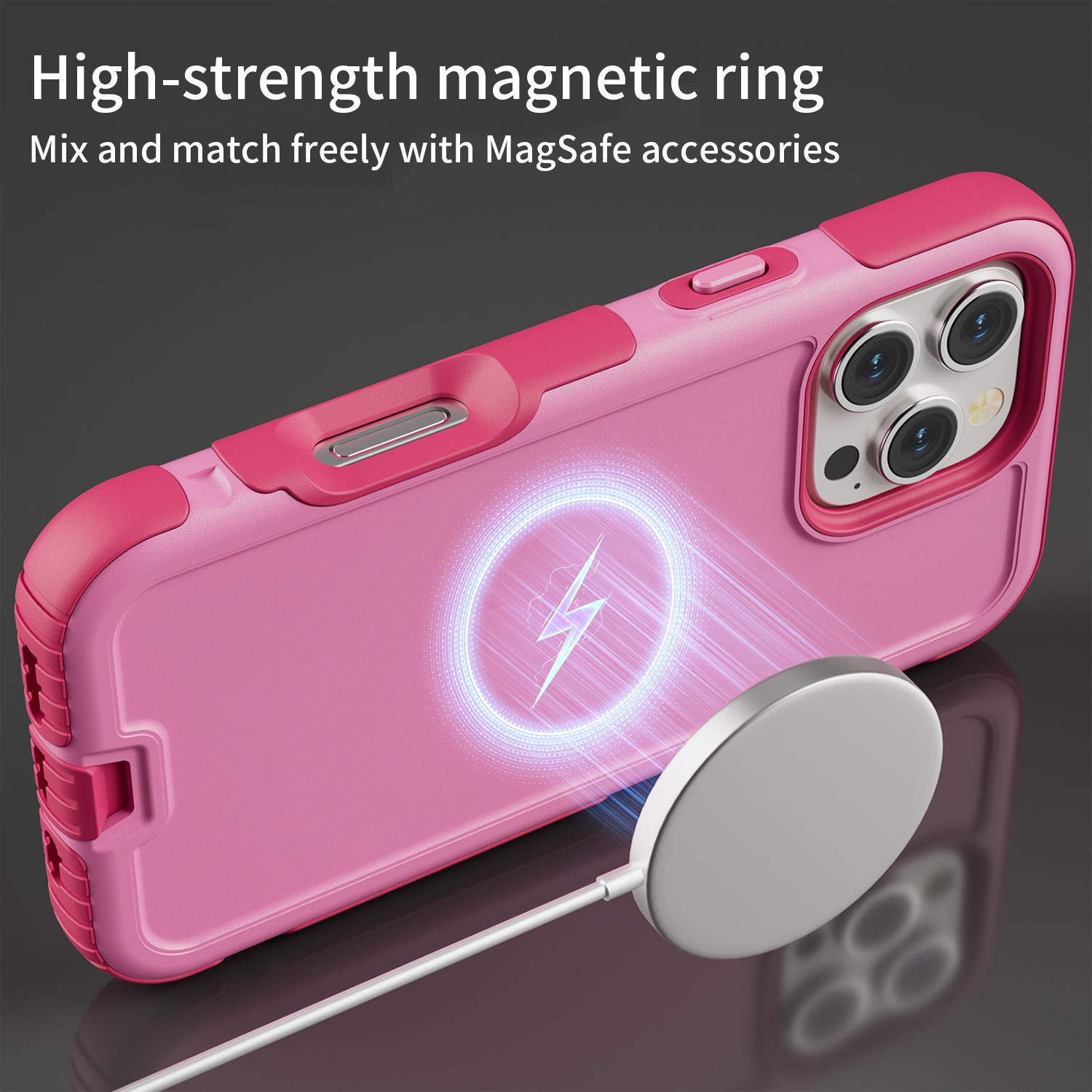 Dual-Layer Durable Phone Case for iPhone 16 Pro Max, 15, 14, 13 - Magnetic Wireless Charging Compatible, Heavy-Duty Shockproof Anti-Drop Automatic Phone Accessories