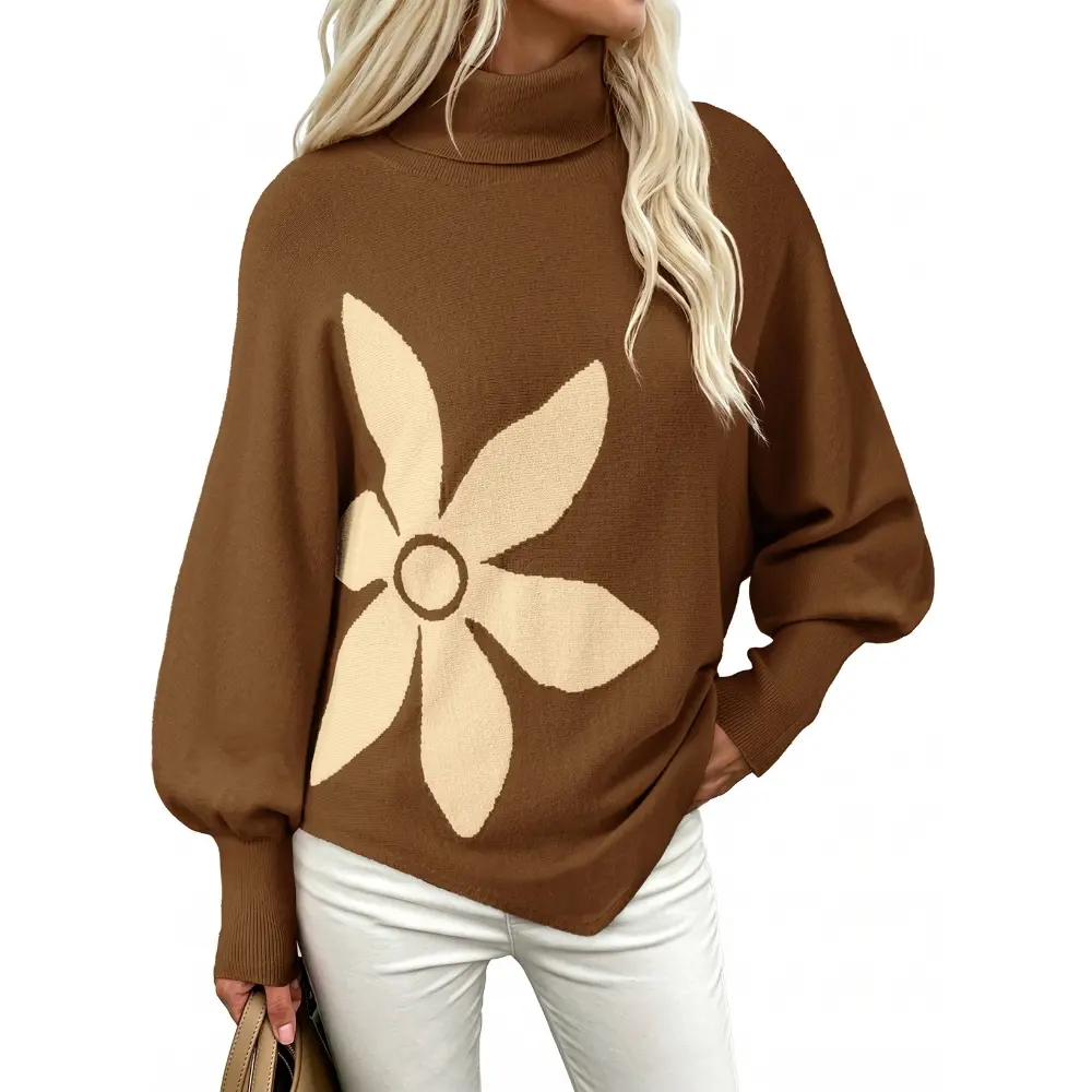 Dokotoo Women's Casual Long Sleeve Sweaters Loose High Neck Knit Solid Pullover Sweater Jumper Tops