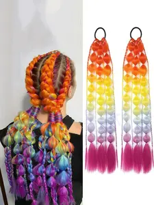 1pc straight bubble ponytail hair extension, 20-inch lightweight hair extension with tie, gradient color synthetic ponytail, suitable for all ages, rave party and music festival hair accessory.