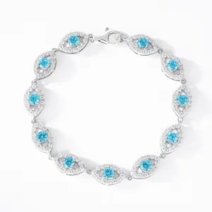 【#B393BL】Evil Blue Eye Tennis Bracelet UCCIYO Sparkling Synthetic Moissanite Chain Bracelet S925 Sterling Silver