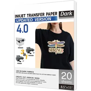 Iron  Heat Transfer Paper for T Shirts (8.5x11'', 20 Sheets) Iron- Transfers Paper for Light Fabric Printable Heat Transfer Vinyl for Inkjet Printer (Dark Fabric, 20 count)