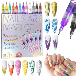 12 Color Nail Art Markers - Quick Dry Acrylic Paint Doodle Pens, 3D Fine Tip Nail Art Tools for Home Salon DIY