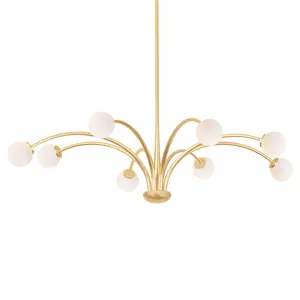 Orinda Large Chandelier with Pearl-Like Opal-Seeded Glass Orbs and Vintage Gold Leaf Finish