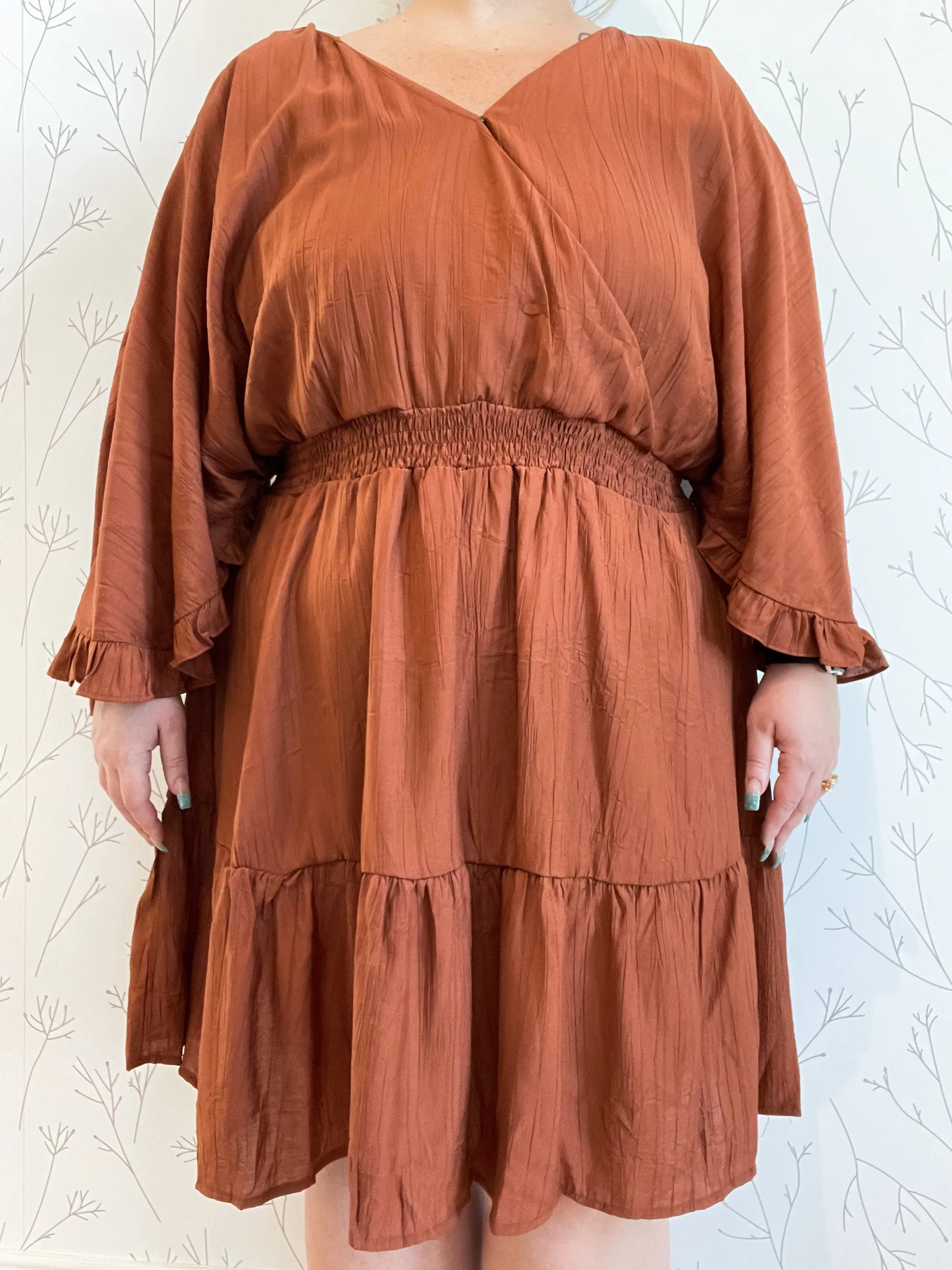 Exaggerated Open Ruffled Dolman Dress - Plus