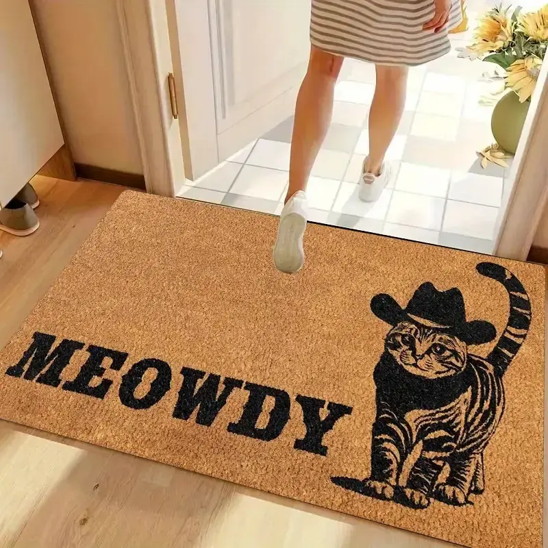 Summerwins Cat Theme Funny Doormat - Cartoon Pattern Rug with Cowboy Cat & MEOWDY Animals Design, Wrinkle Resistant, Fade Resistant, Washable Rug with Durable PVC Base, for Front Porch, Kitchen Decor