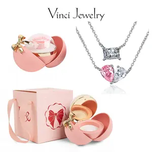 925 Romantic Love Necklace, Sparkling Lab Grown Diamond Pendant, Heart and Square 5A CZ Design, Elegant and Stylish Chain Jewelry for Women, Perfect Gift for Lover, Girls, Memorial Day Valentine's Day Gifts, with Rose Gift Box