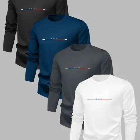 Men's Letter & Striped Print Round Neck, Loose Casual Long Sleeve Pullover for Fall & Winter, Men's Clothes for Daily Wear, Graphic Printed Sweatshirt