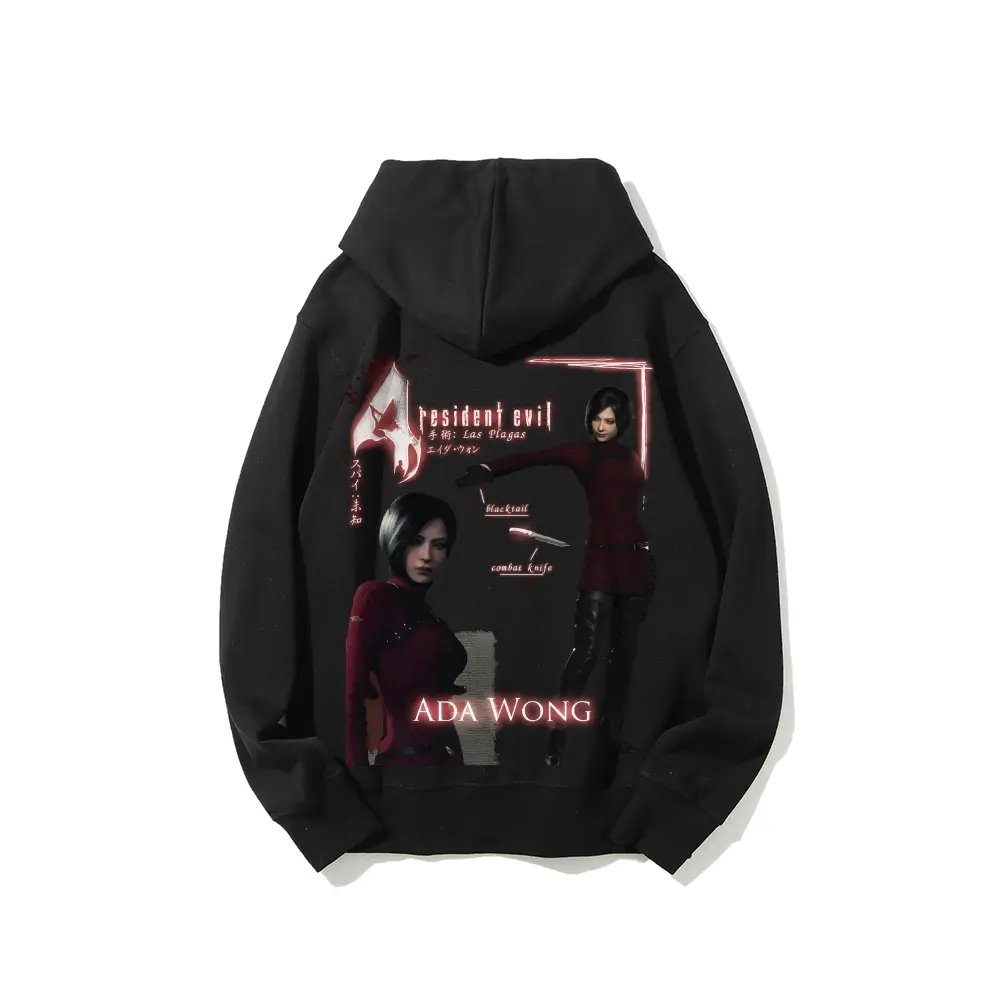 Men's Resident Evil Ada Wong Character Printed Unisex Casual Hoodie, Comfortable Solid Fabric Tops & Sweatshirts, Long Sleeve, Cotton