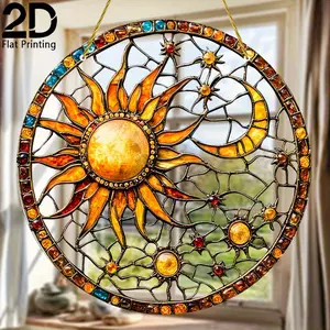 Bohemian Sky Sun Catcher 8"x8", Vibrant Acrylic Hanging Decor, Solar System Design, Celestial Motifs, Perfect Gift for Space Lovers, Outdoor Garden Decoration