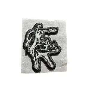 Black and White Bull Rider Embroidered Hat Patch
