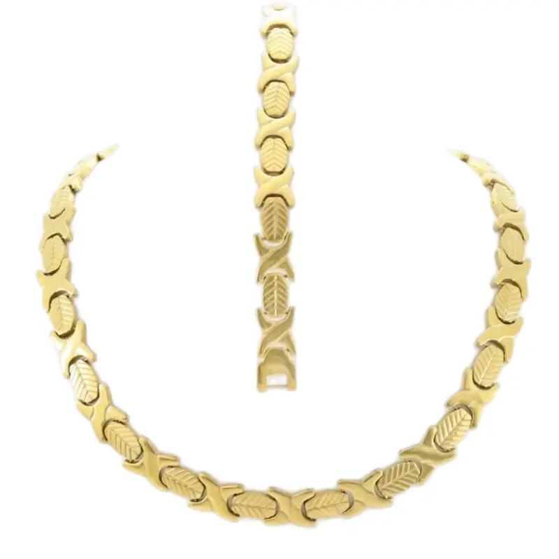 NEW XOXO Wide Gold Necklace Stampato Stainless Steel 18" Bracelet Set