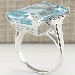Luxurious Aquamarine Elegant Engagement Ring, Perfect for Anniversary, Birthday Gift, Party and Evening Wear