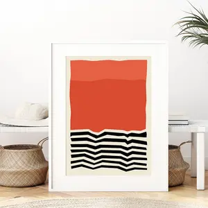 Minimalist Mid-Century Modern Red Black Lines and Shapes Pattern Colorful Art Print - Unframed Poster