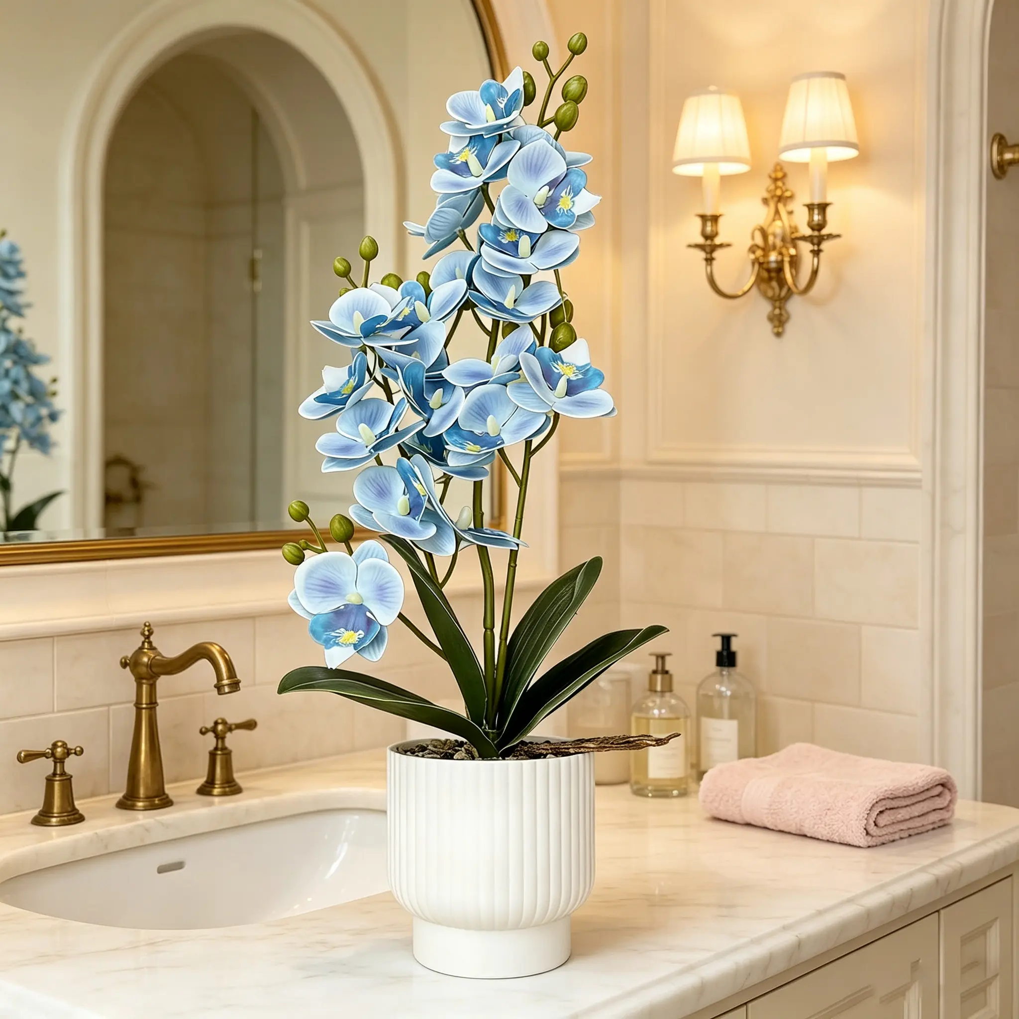 Artificial Phalaenopsis Potted Plants-Elegant Home Decoration, 15-inch High Artificial Flowers Are Used For Indoor Home Decoration And Office Decoration, And Lifelike Artificial Orchids Potted Plants Are Excellent Gifts For Mothers On Mother's Day ti.