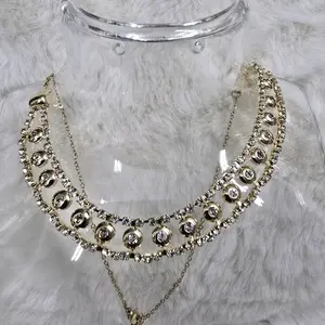 # 0173 Elegant Rhinestone Bib Necklace with Double Layer Design and Adjustable Chain for Women 40cm + 5cm Perfect for Any Occasion