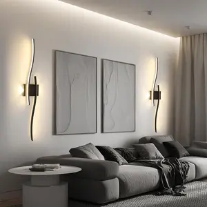 Modern LED Wall Light, Gold Lines, Dimmable Remote Control, 80cm Adjustable, Bedroom TV Wall Corridor Decor, Decorative Wall Light