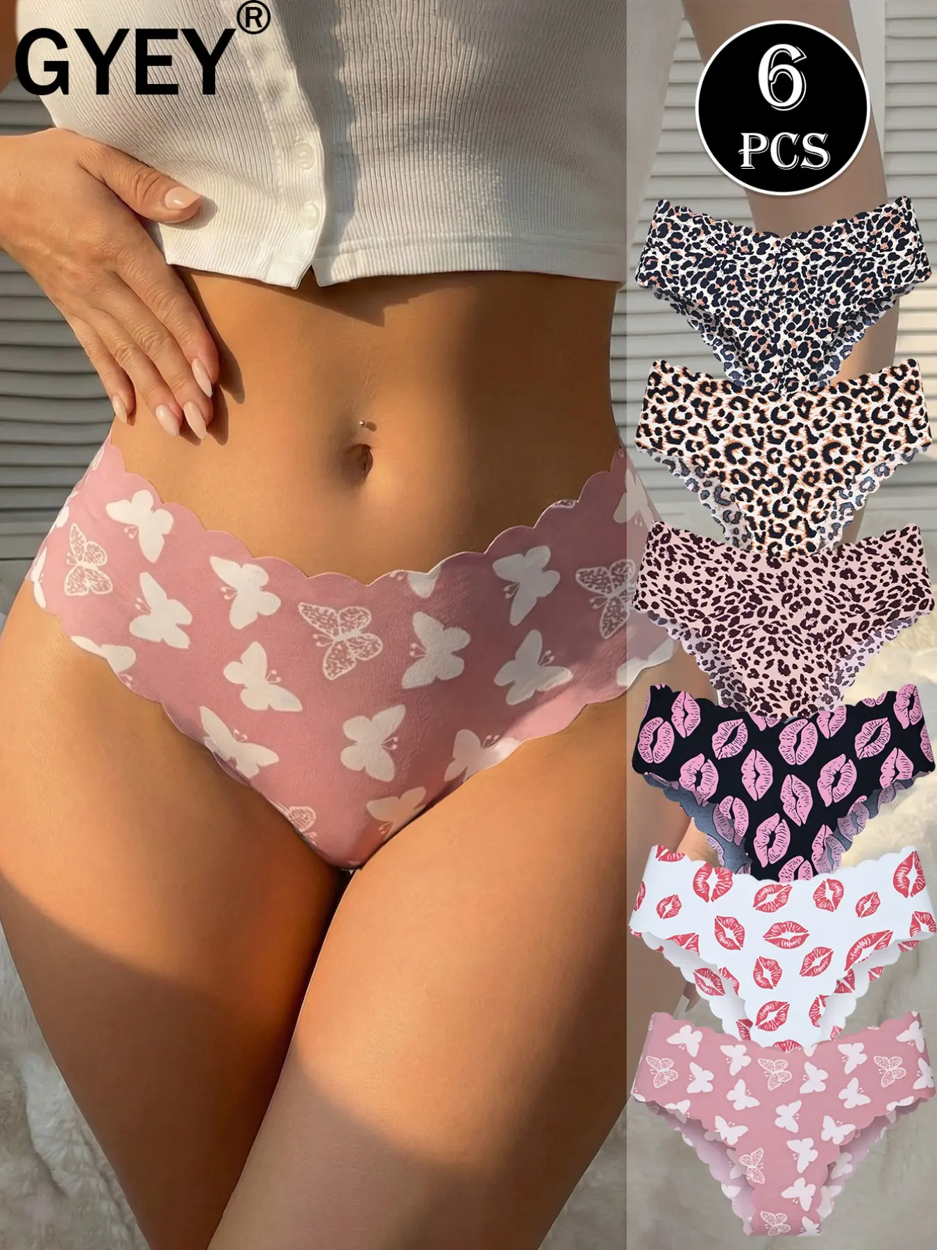 Women's Seamless Wave Design Bikini Underwear Set, Soft Comfort Low Waist Natural Waistline Trendy Lingerie, Multiple Prints Butterfly Lips Leopard, Diverse Prints, Bikini Sets, Print Bikinis