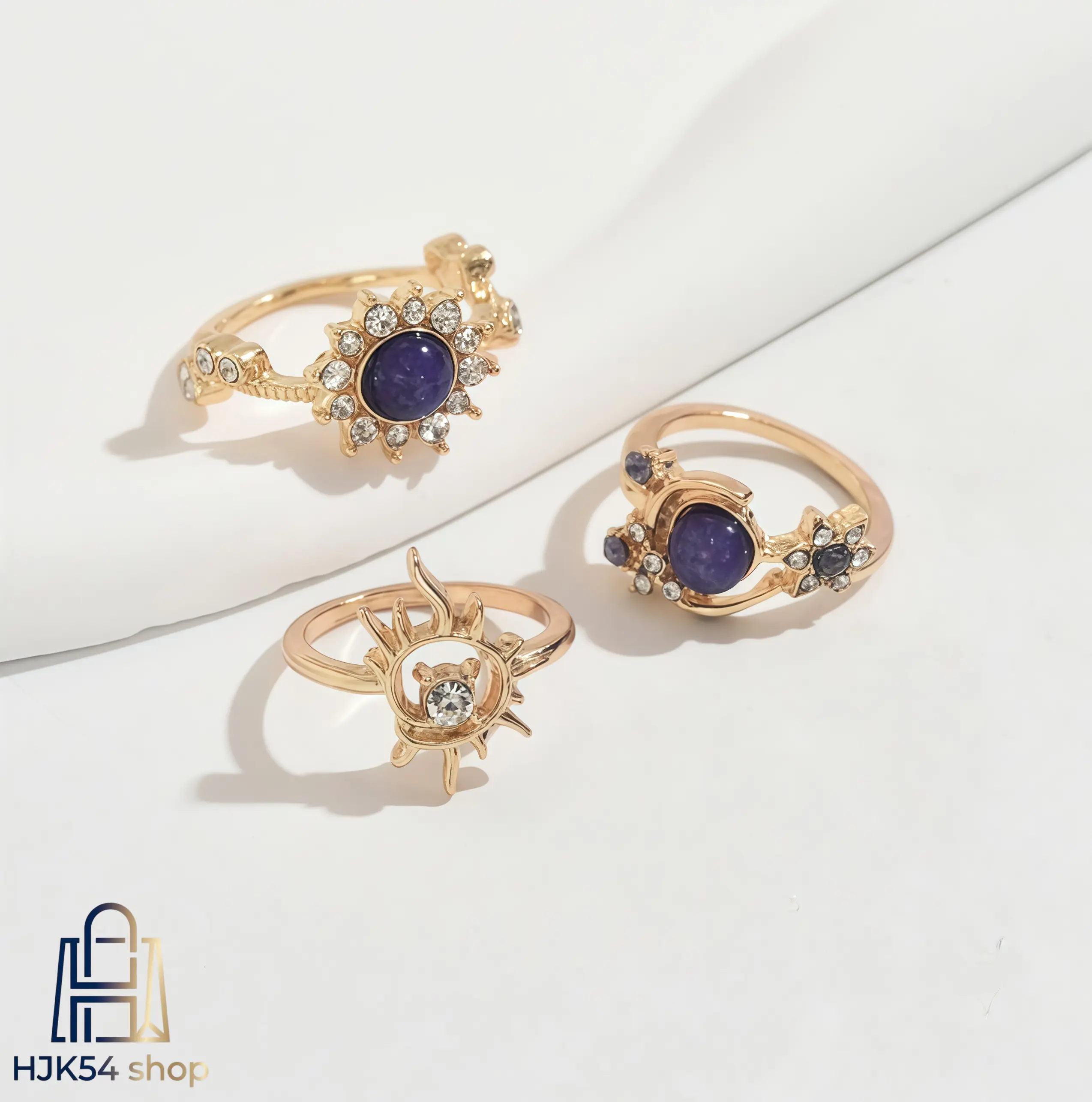2-Piece Celestial Ring Stack, Vintage Sun and Moon Purple Fire Opal Open Band Rings, Witchy Gothic Fantasy Jewelry, Stackable Design