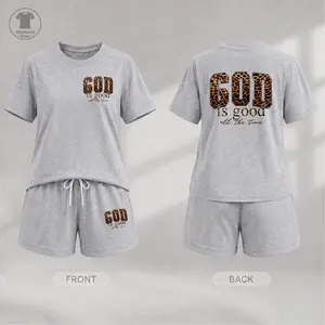 Women’s Faith Leopard Print 2 Piece Shorts Set, God Is Good Graphic Short Sleeve T Shirt and Elastic Waist Shorts Matching Outfit, Casual Summer Sportswear Set for Vacation, Streetwear and Everyday Comfort,summeroutfits,vacationoutfits,bathingsuitwomenset