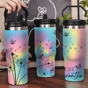 30oz Stainless Steel Insulated Tumbler with Leak-Proof Lid & Portable Handle - Dandelions and butterflies flying colorful pattern,Long-Lasting Hot/Cold Insulation,Perfect for Car,Office,Travel and Birthday Gifts, Travel Drinkware,Horse Drink Water Bottles