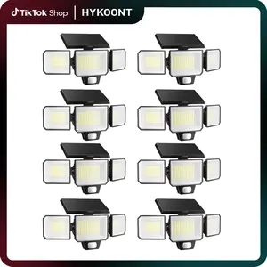 HYKOONT Solar Outdoor Lights 3000LM 299LED Security Lights,3 Heads Dimmable SpotLights with 3 Modes,IP65 Waterproof Wide Angle Illumination Pir Motion Inductor