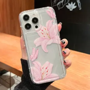 Floral iPhone Case, Anti-Drop Airbag Design, Soft Silicone Cover for iPhone 15 Pro Max, Valentine Gift Idea, Full Protection