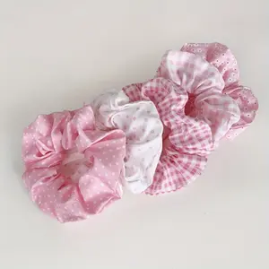 Set of 5 Spring Summer Hair Ties, Simple Plaid Floral Dot Patterns, Dreamy Forest Style, Hair Rope Accessories