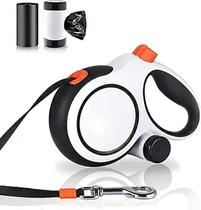 Heavy Duty Retractable Dog Leash with Dispenser Poop Bags for Small Medium Large Dogs Up to 110Lbs 360° Tangle Free Design Durable Chrome Plated Hook