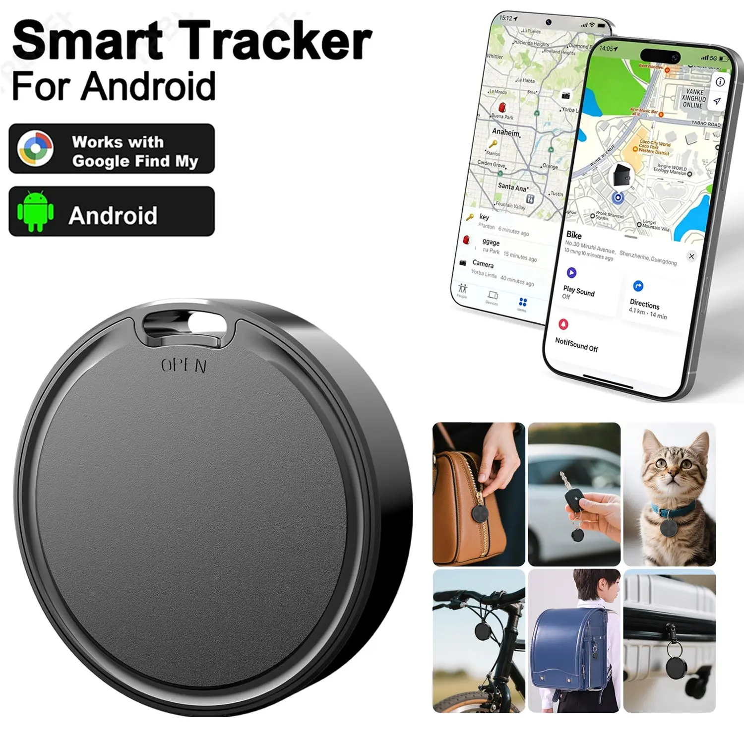 Android air tag, Android tracker tag, 2-year battery life, Google Find tracker for Google Find Hub application, IP65 waterproof luggage tracker, Android keys, wallets, luggage (black) Smart Tracker Key Finder