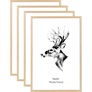 16x24 Picture Frames,  Solid Oak  Frame 16 x 24 inch, Ideal for Wall Gallery and Poster, Wall Mount (4 Pack, Oak)