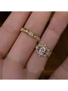 Vintage Gold Plated Diamond Ring Intricate Vine Leaf Wrap Design Adjustable Stackable Statement Ring for Women