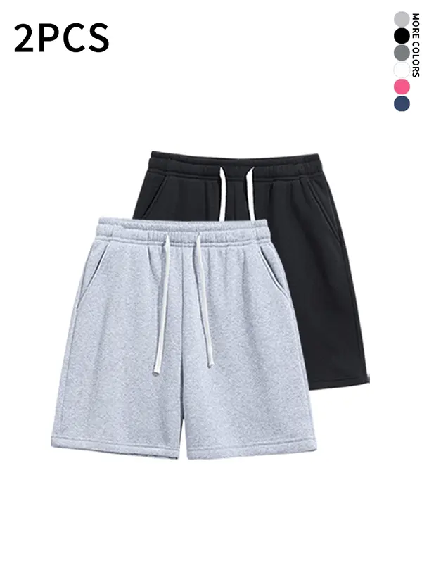 2-pack men’s knit drawstring shorts—loose fit, versatile casual athletic style; mid-thigh length; suitable for spring, summer, and autumn; comfortable for everyday wear.
